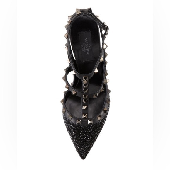 🧨NEW🧨 Valentino Noir Rockstud Caviar Crystal Sandal - Picture 4 of 7